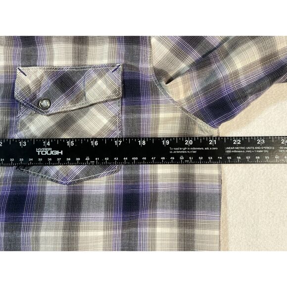 VANS Purple White Checkered Button Down Pearl Snap Western Shirt M Skater - Picture 10 of 11